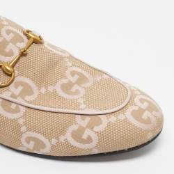 Pre Owned Gucci Beige/Pink Leather andCanvas Princetown Mules Size 39.5