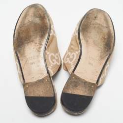 Pre Owned Gucci Beige/Pink Leather andCanvas Princetown Mules Size 39.5