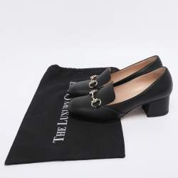 Pre Owned Gucci Black Leather Horsebit Block Heel Pumps Size 37.5