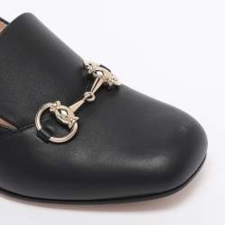 Pre Owned Gucci Black Leather Horsebit Block Heel Pumps Size 37.5