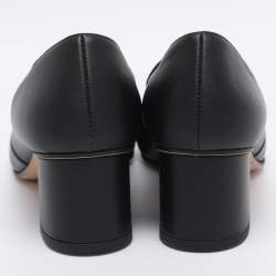 Pre Owned Gucci Black Leather Horsebit Block Heel Pumps Size 37.5