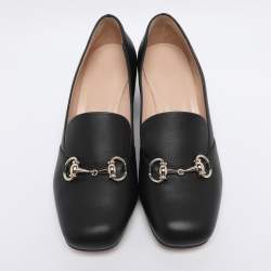 Pre Owned Gucci Black Leather Horsebit Block Heel Pumps Size 37.5