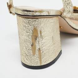 Pre Owned Gucci Gold Leather Horsebit Ankle Strap Sandals Size 36