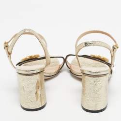 Pre Owned Gucci Gold Leather Horsebit Ankle Strap Sandals Size 36