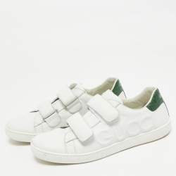 Pre Owned Gucci White/Green Crocodile Leather and Leather Ace Low Top Sneakers Size 38