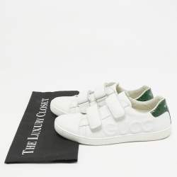 Pre Owned Gucci White/Green Crocodile Leather and Leather Ace Low Top Sneakers Size 38