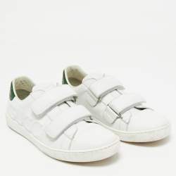 Pre Owned Gucci White/Green Crocodile Leather and Leather Ace Low Top Sneakers Size 38