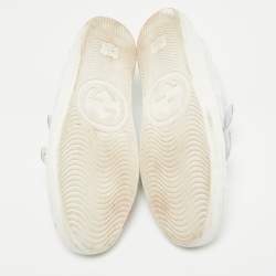 Pre Owned Gucci White/Green Crocodile Leather and Leather Ace Low Top Sneakers Size 38