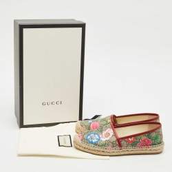 Pre Owned Gucci Multicolor Blooms Print GG Supreme Canvas Flat Espadrilles Size 37.5