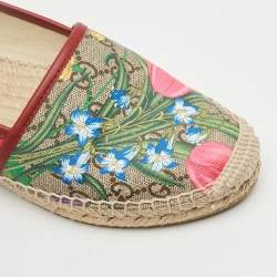 Pre Owned Gucci Multicolor Blooms Print GG Supreme Canvas Flat Espadrilles Size 37.5