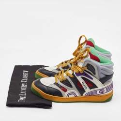 Pre Owned Gucci Multicolor Mesh, Canvas and Leather Basket High Top Sneakers Size 37