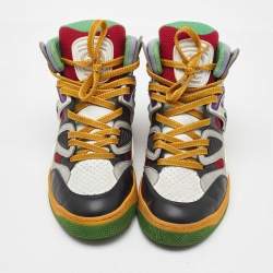 Pre Owned Gucci Multicolor Mesh, Canvas and Leather Basket High Top Sneakers Size 37