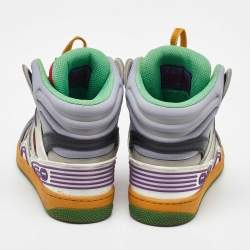 Pre Owned Gucci Multicolor Mesh, Canvas and Leather Basket High Top Sneakers Size 37