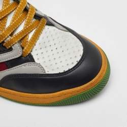 Pre Owned Gucci Multicolor Mesh, Canvas and Leather Basket High Top Sneakers Size 37