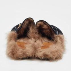 Pre Owned Gucci Black Velvet and Fur Princetown Horsebit Flat Mules Size 37