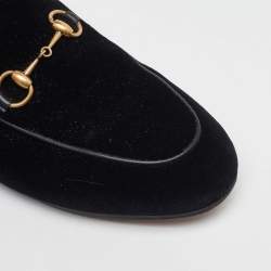 Pre Owned Gucci Black Velvet and Fur Princetown Horsebit Flat Mules Size 37