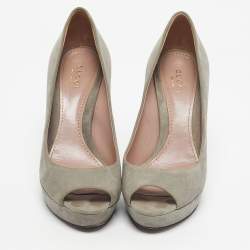Pre Owned Gucci Grey Suede Platform Peep Toe Pumps Size 36