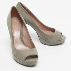 Pre Owned Gucci Grey Suede Platform Peep Toe Pumps Size 36