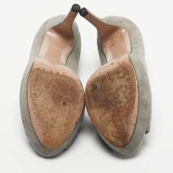 Pre Owned Gucci Grey Suede Platform Peep Toe Pumps Size 36