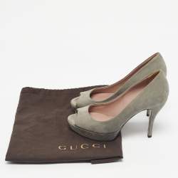 Pre Owned Gucci Grey Suede Platform Peep Toe Pumps Size 36