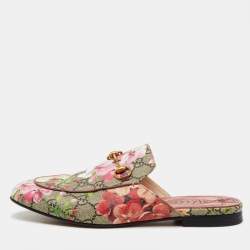 Pre Owned حذاء مول غوتشي بلومس GG كانفاس بني/مارون برينس تاون مسطح مقاس 37