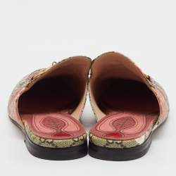 Pre Owned حذاء مول غوتشي بلومس GG كانفاس بني/مارون برينس تاون مسطح مقاس 37