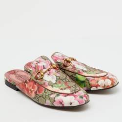 Pre Owned حذاء مول غوتشي بلومس GG كانفاس بني/مارون برينس تاون مسطح مقاس 37