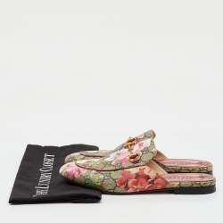 Pre Owned حذاء مول غوتشي بلومس GG كانفاس بني/مارون برينس تاون مسطح مقاس 37