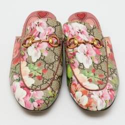 Pre Owned حذاء مول غوتشي بلومس GG كانفاس بني/مارون برينس تاون مسطح مقاس 37