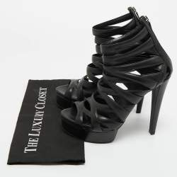 مملوكة مسبقًا صندل غوتشي ليفورد قفصي نعل سميك جلد أسود مقاس 39