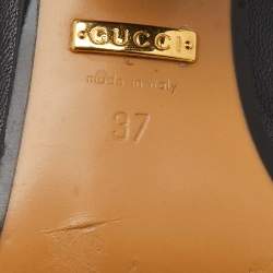 Pre Owned Gucci Black Leather Web Pearl Embellished Peyton Loafer Pumps Size 37