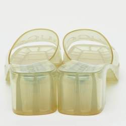 Pre Owned Gucci Transparent PVC Embossed Logo Block Heel Slide Sandals Size 36