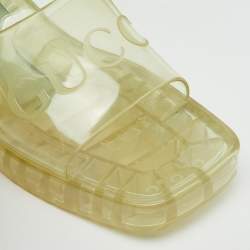 Pre Owned Gucci Transparent PVC Embossed Logo Block Heel Slide Sandals Size 36