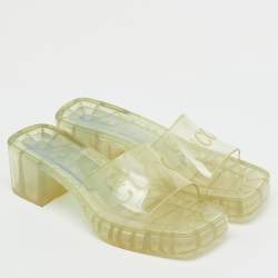 Pre Owned Gucci Transparent PVC Embossed Logo Block Heel Slide Sandals Size 36