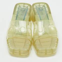 Pre Owned Gucci Transparent PVC Embossed Logo Block Heel Slide Sandals Size 36