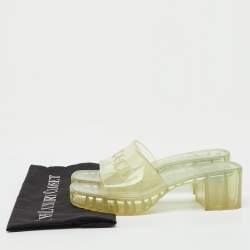 Pre Owned Gucci Transparent PVC Embossed Logo Block Heel Slide Sandals Size 36