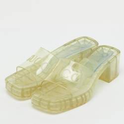 Pre Owned Gucci Transparent PVC Embossed Logo Block Heel Slide Sandals Size 36