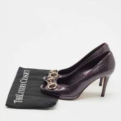 Pre Owned Gucci Purple Guccissima Patent Leather Horsebit Peep Toe Pumps Size 35.5