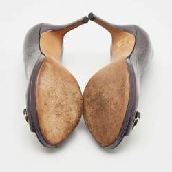 Pre Owned Gucci Purple Guccissima Patent Leather Horsebit Peep Toe Pumps Size 35.5