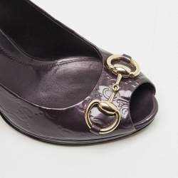 Pre Owned Gucci Purple Guccissima Patent Leather Horsebit Peep Toe Pumps Size 35.5