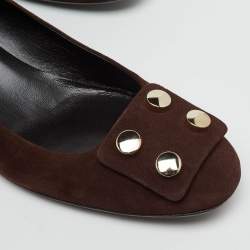 Pre Owned Gucci Dark Brown Suede Rivet Block Heel Pumps Size 39.5