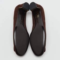 Pre Owned Gucci Dark Brown Suede Rivet Block Heel Pumps Size 39.5