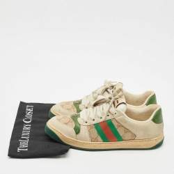 Pre Owned حذاء رياضي غوتشي سكرينر كانفاس جي جي بني/ بيج نوبوك جلد مقاس 39.5