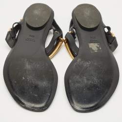 Pre Owned Gucci Black Leather Thong Flat Sandals Size 39.5