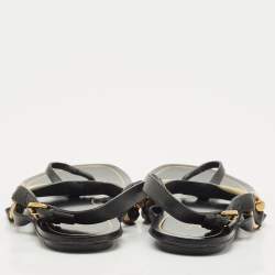 Pre Owned Gucci Black Leather Thong Flat Sandals Size 39.5