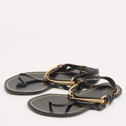 Pre Owned Gucci Black Leather Thong Flat Sandals Size 39.5