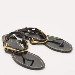 Pre Owned Gucci Black Leather Thong Flat Sandals Size 39.5
