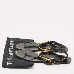 Pre Owned Gucci Black Leather Thong Flat Sandals Size 39.5