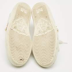 Pre Owned Gucci White Leather and Snakeskin Embossed Leather Ace Web Lace Up Sneakers Size 38