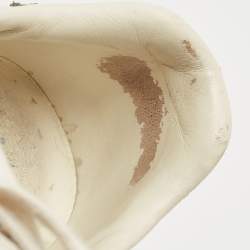 Pre Owned Gucci White Leather and Snakeskin Embossed Leather Ace Web Lace Up Sneakers Size 38